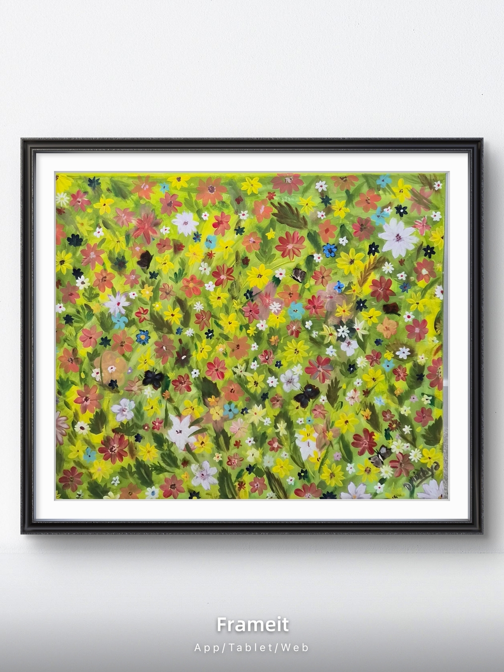 Frame Denim Floral Meadow Painting in Yellow, Green, Pink, White